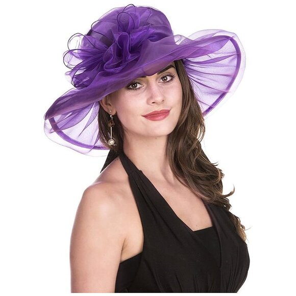 WOMEN'S Organza Church Hat/Hj-purple Bowknot